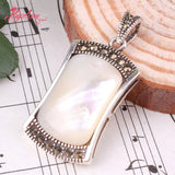 12x20mm Agates Shell Stone Marcasite Necklace Pendant