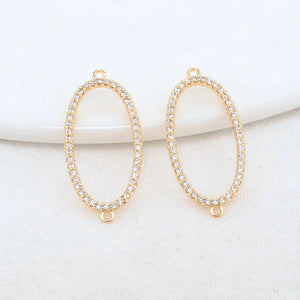 14K Brass & Zircon Oval Connect Charms Pendants Necklace DIY Jewelry Making