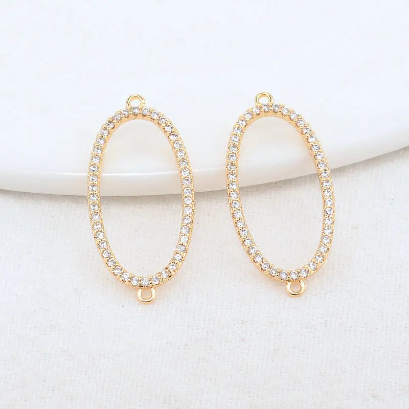 14K Brass & Zircon Oval Connect Charms Pendants Necklace DIY Jewelry Making