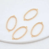 14K Brass & Zircon Oval Connect Charms Pendants Necklace DIY Jewelry Making