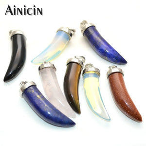 12x45mm Tiger Eye Pink Quartz Lapis Pendants Necklace Findings 5pcs