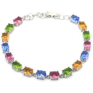 Citrine Peridot Pink Tourmaline Violet Tanzanite 925 Silver Bracelet 7-8.0in