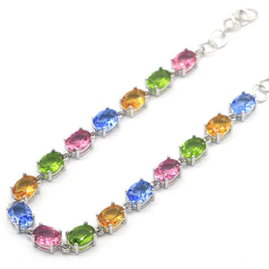 Citrine Peridot Pink Tourmaline Violet Tanzanite 925 Silver Bracelet 7-8.0in