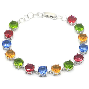 Golden Citrine Peridot Violet Tanzanite Garnet Silver Bracelet