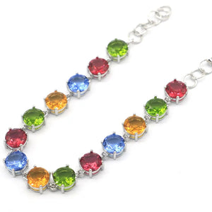 Golden Citrine Peridot Violet Tanzanite Garnet Silver Bracelet