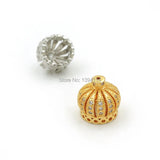 Micro Pave Clear CZ Crown Beads for DIY Bracelets, 10mm or 13mm