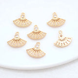 14K Brass Zircon Fan Shape Charms Pendants Jewelry DIY Supplies