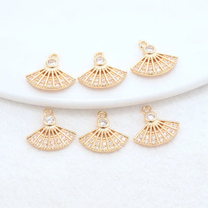 14K Brass Zircon Fan Shape Charms Pendants Jewelry DIY Supplies