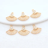 14K Brass Zircon Fan Shape Charms Pendants Jewelry DIY Supplies