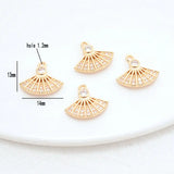 14K Brass Zircon Fan Shape Charms Pendants Jewelry DIY Supplies