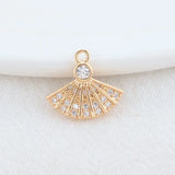 14K Brass Zircon Fan Shape Charms Pendants Jewelry DIY Supplies