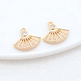 14K Brass Zircon Fan Shape Charms Pendants Jewelry DIY Supplies