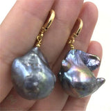13-14MM Baroque Pearl Earrings 18K Plating Dangler Party