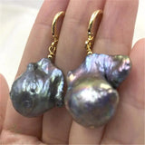 13-14MM Baroque Pearl Earrings 18K Plating Dangler Party