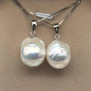 Baroque Pearl Pendant Silver Necklace 18in Classic Wedding Jewelry