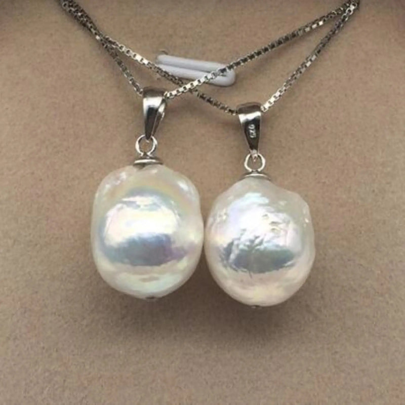 Baroque Pearl Pendant Silver Necklace 18in Classic Wedding Jewelry