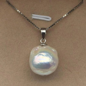 Baroque Pearl Pendant Silver Necklace 18in Classic Wedding Jewelry