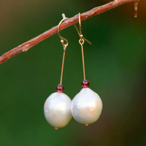 Baroque Pearl Red Garnet 14k Earrings Lucky Gift DIY Ear Stud