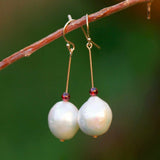 Baroque Pearl Red Garnet 14k Earrings Lucky Gift DIY Ear Stud