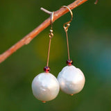 Baroque Pearl Red Garnet 14k Earrings Lucky Gift DIY Ear Stud