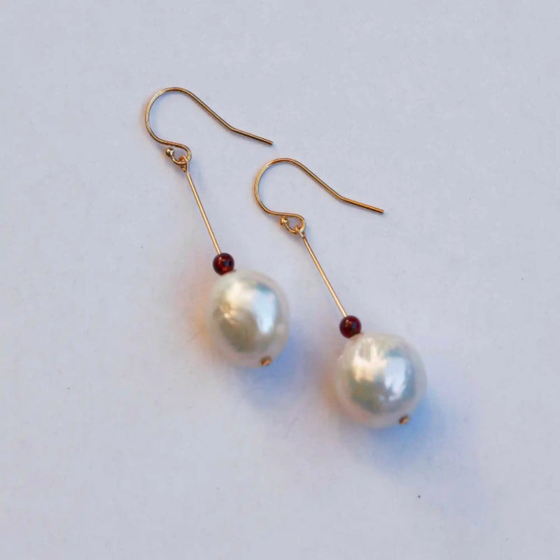 Baroque Pearl Red Garnet 14k Earrings Lucky Gift DIY Ear Stud