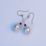 Baroque Pearl Red Garnet 14k Earrings Lucky Gift DIY Ear Stud