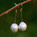 Baroque Pearl Red Garnet 14k Earrings Lucky Gift DIY Ear Stud