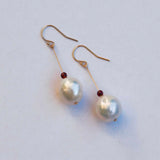 Baroque Pearl Red Garnet 14k Earrings Lucky Gift DIY Ear Stud