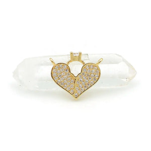 Micro Pave Clear CZ Heart Of Ring Charm Double Circle Necklace Jewelry