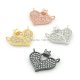 Micro Pave Clear CZ Heart Of Ring Charm Double Circle Necklace Jewelry