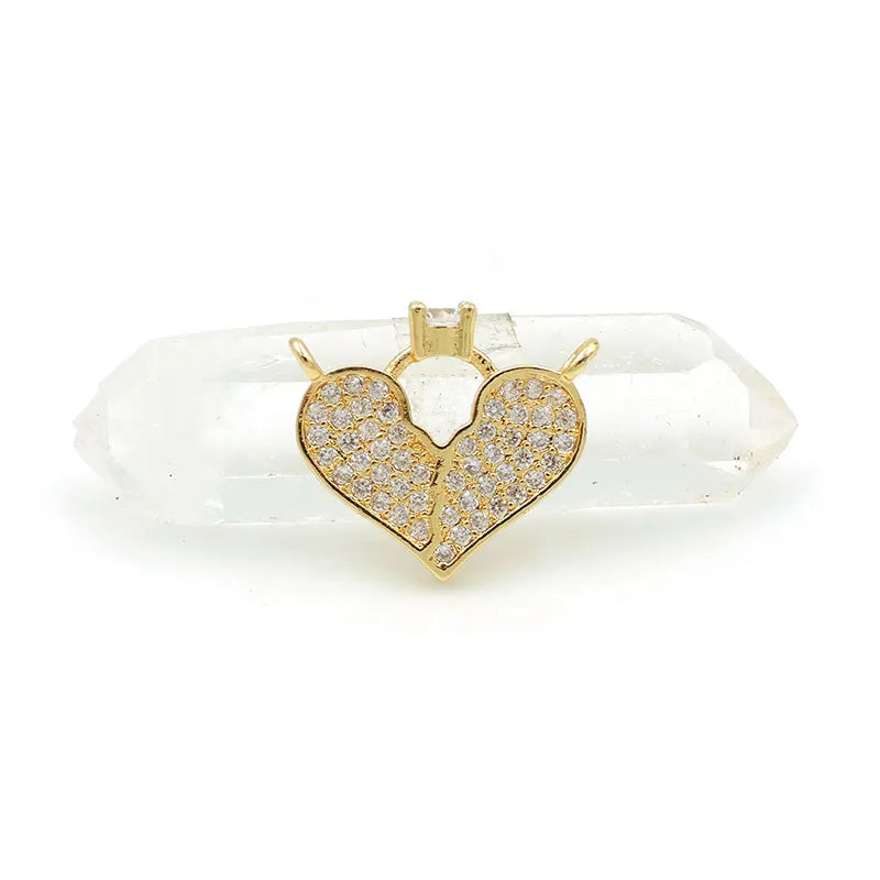 Micro Pave Clear CZ Heart Of Ring Charm Double Circle Necklace Jewelry