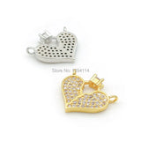 Micro Pave Clear CZ Heart Of Ring Charm Double Circle Necklace Jewelry
