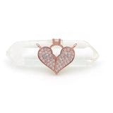 Micro Pave Clear CZ Heart Of Ring Charm Double Circle Necklace Jewelry