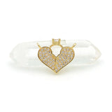 Micro Pave Clear CZ Heart Of Ring Charm Double Circle Necklace Jewelry