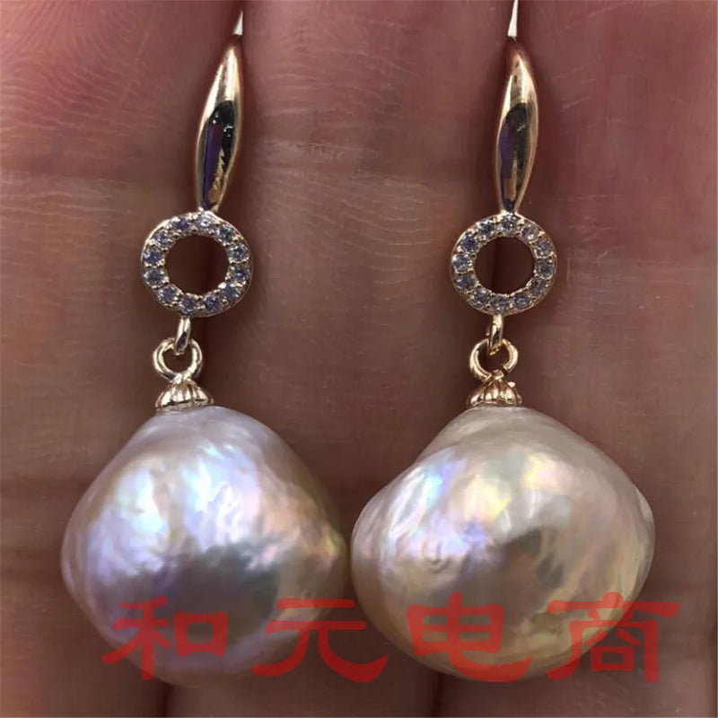 18K Huge Baroque Purple South Sea Pearl Earrings