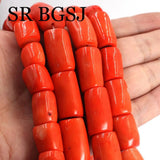 Orange Coral Freeform Column Beads Strand 15inch