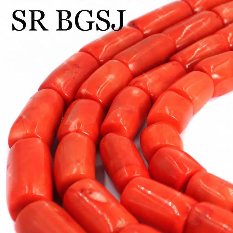 Orange Coral Freeform Column Beads Strand 15inch