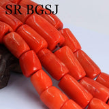 Orange Coral Freeform Column Beads Strand 15inch
