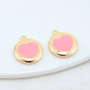14K Brass Round Heart Charms Pendants Jewelry Making Supplies
