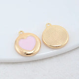 14K Brass Round Heart Charms Pendants Jewelry Making Supplies