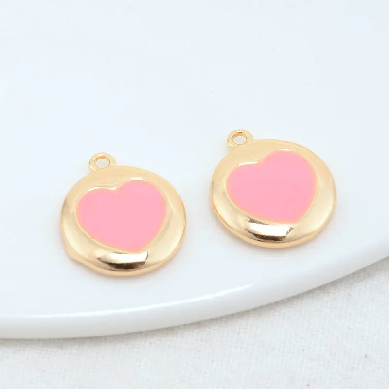 14K Brass Round Heart Charms Pendants Jewelry Making Supplies