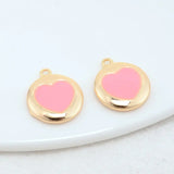 14K Brass Round Heart Charms Pendants Jewelry Making Supplies