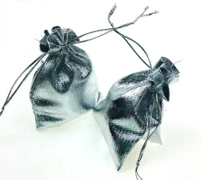100pcs Silver Drawstring Bags Wedding Party Christmas Gift Jewelry Pouches
