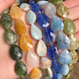 13*18mm Faceted Stone Beads Water Drop Yellow Jades Aquamarines Quartz Crystal