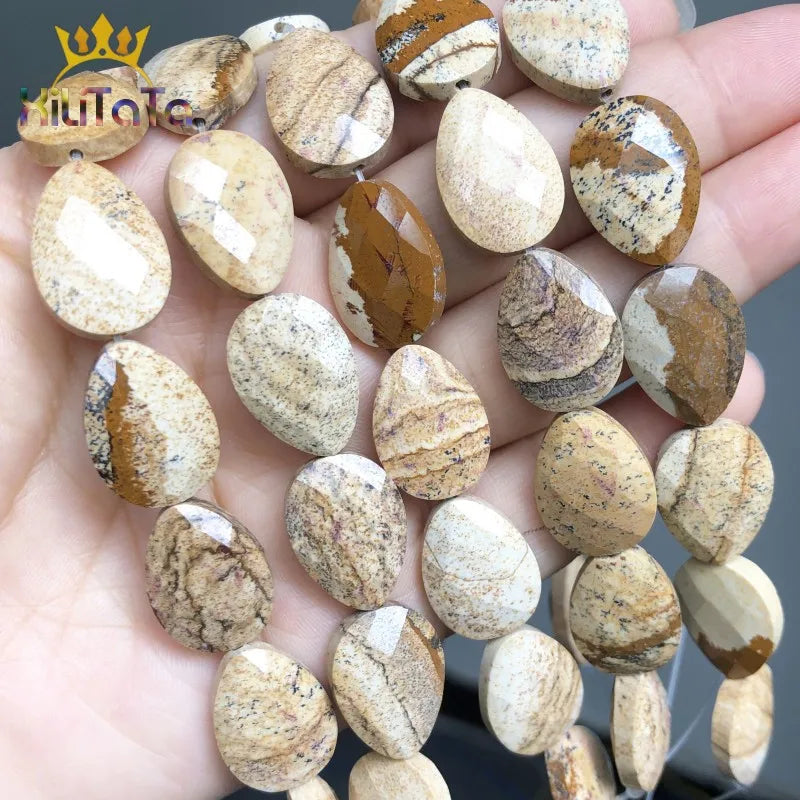 Natural Picture Stone Jaspers Beads Water Drop Faceted Loose Beads