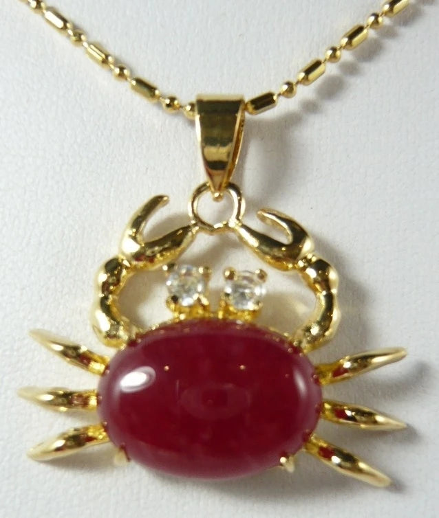Red Jade Crab Pendant 13x18mm