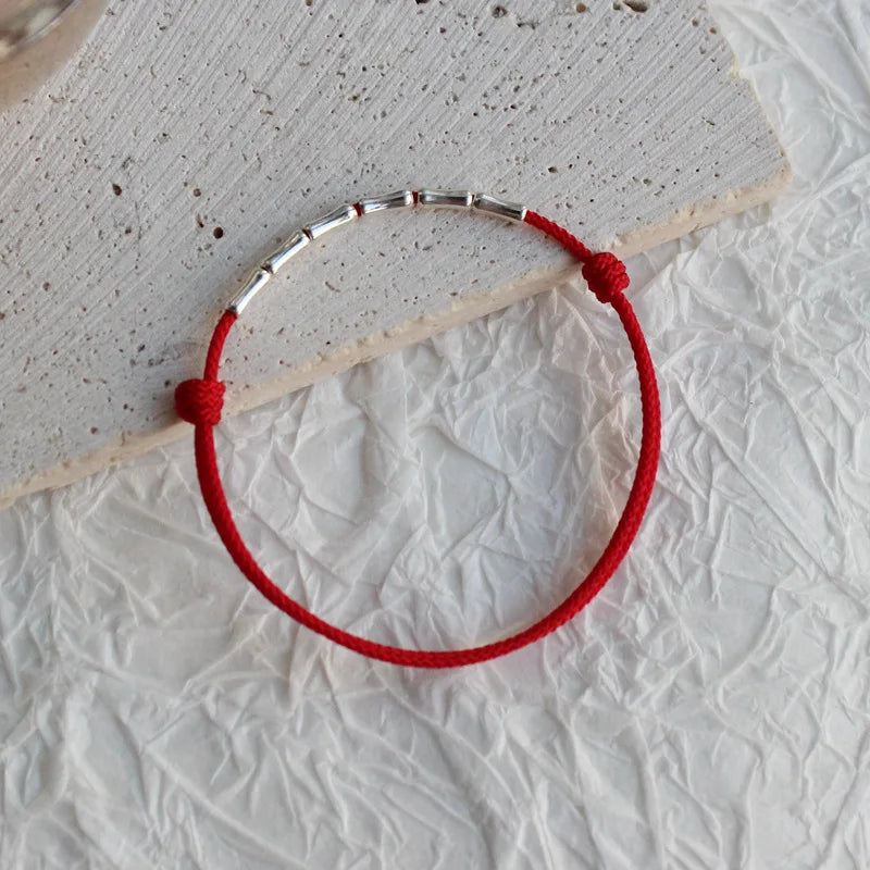 925 Silver Rope Bracelets Bamboo Green Red Thread Line