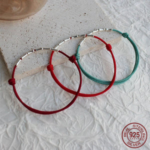 925 Silver Rope Bracelets Bamboo Green Red Thread Line