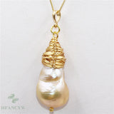 Pink Baroque Pearl Pendant Necklace 18-inch Women Charm Aurora Cultured