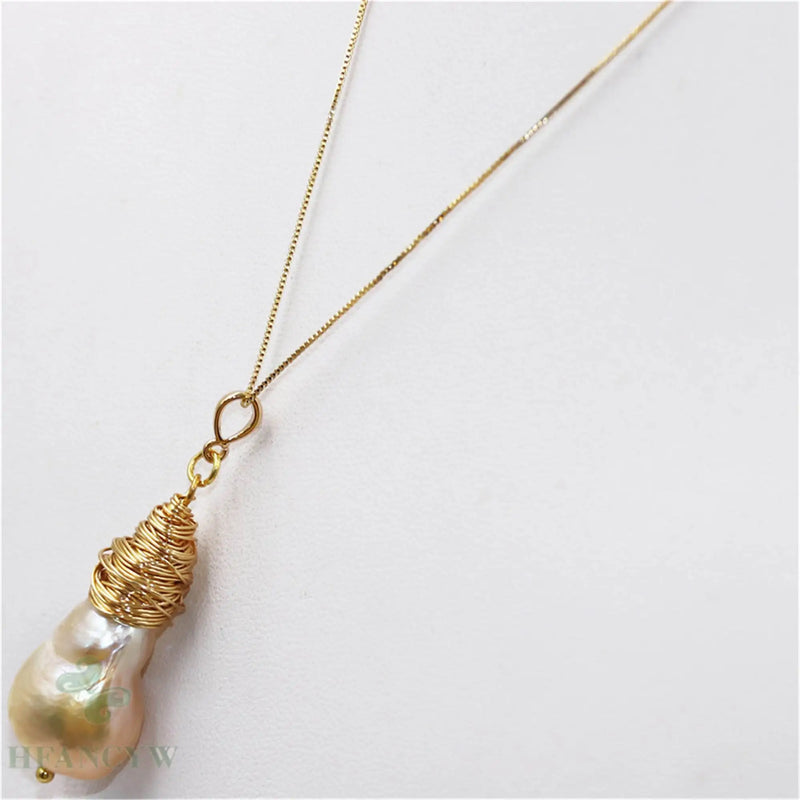 Pink Baroque Pearl Pendant Necklace 18-inch Women Charm Aurora Cultured